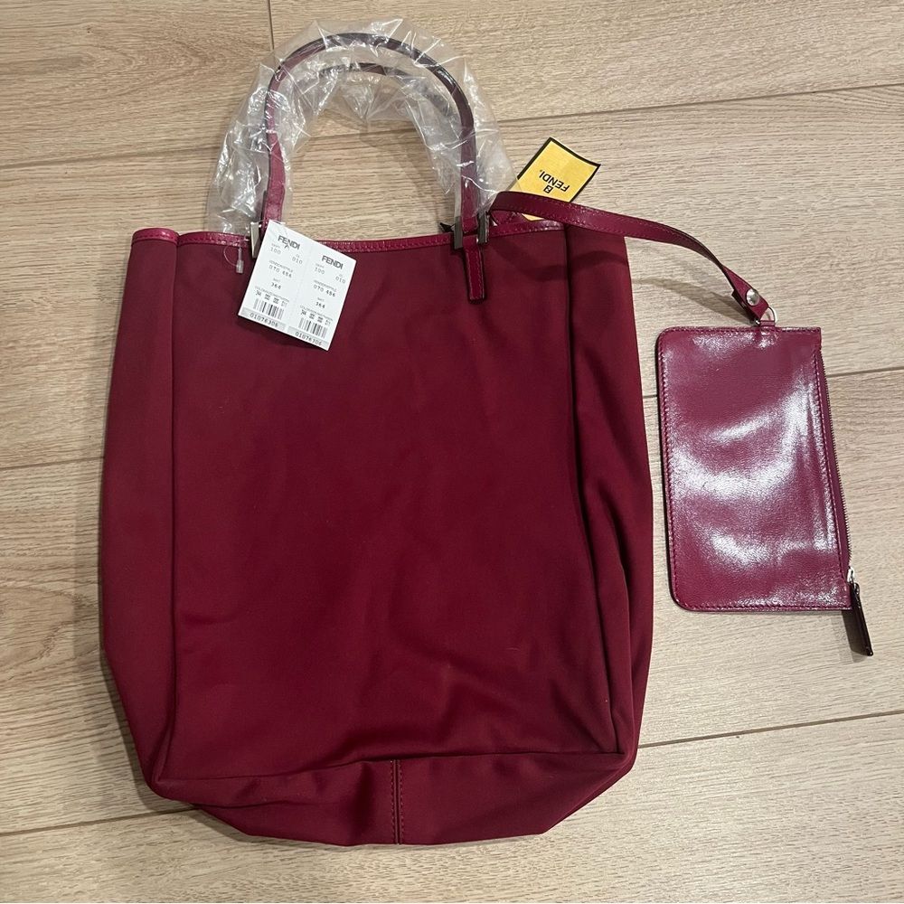 NWT Fendi Magenta Pink Leather Nylon Mini Shopper Tote with Change Purse